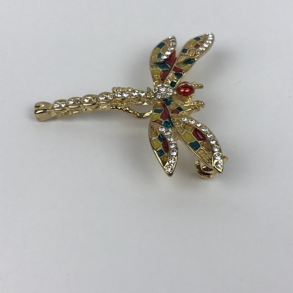 Dragonfly Pave Rhinestones Rainbow Enamel Brooch - Picture 2 of 8